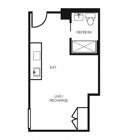Floor plan for studio, 1 bath, 336 sqft